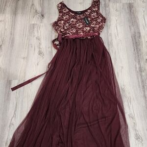 Charlotte Russe Wine Lace Bodice Tulle Maxi Dress